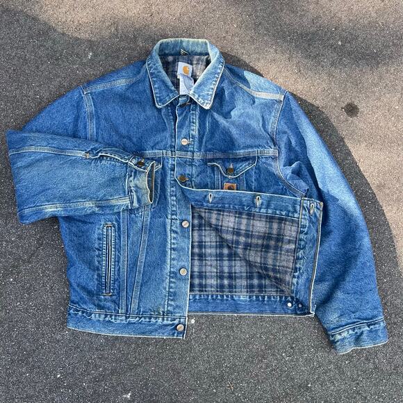 Carhartt Denim Jacket Large Blue Workwear Utility Vintage Y2K Streetwear USA - Picture 2 of 6